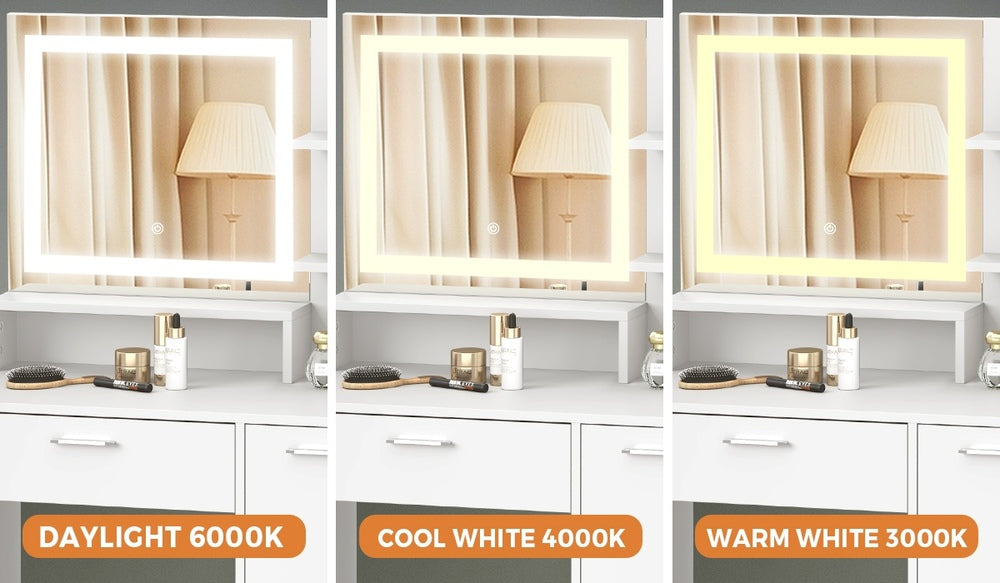 Dressing Table Stool Set LED Light Large Cabinet