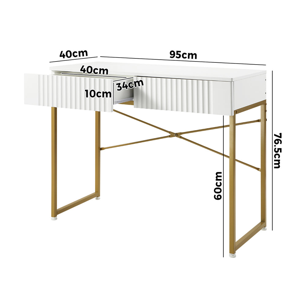 Dressing Table Makeup Desk 2 Drawers White and Gold