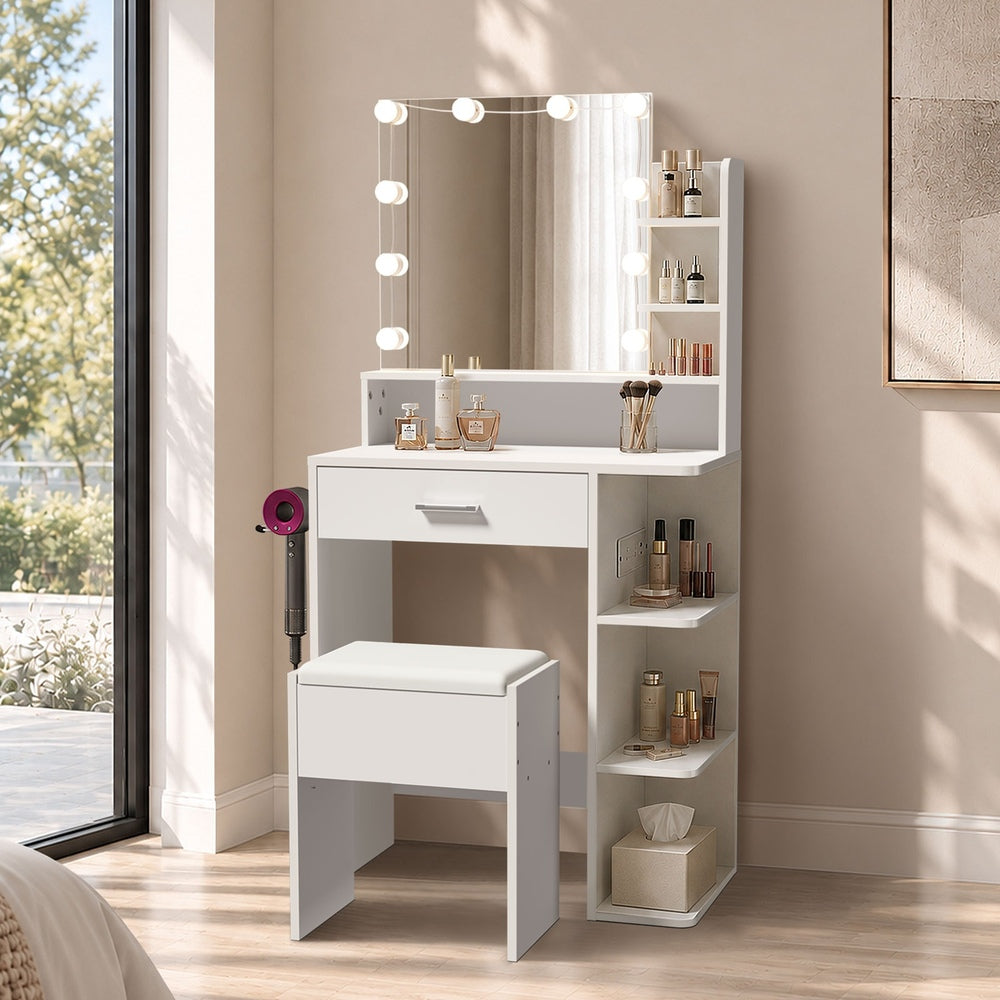 Dressing Table Set White LED 67x36x138.5cm