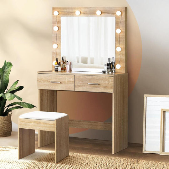 Dressing Table Stool Set Makeup Mirror Storage Desk 10 LED