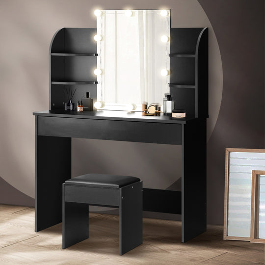 Dressing Table Stool Set Makeup Mirror Storage Drawer 10LED