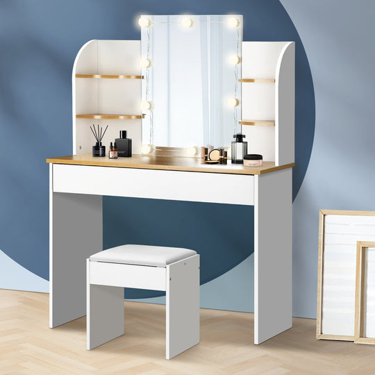 Dressing Table Stool Set with Makeup Mirror and 10 LED