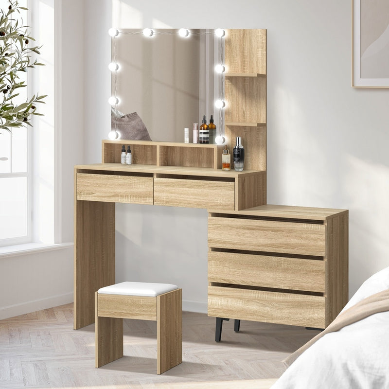 Dressing Table Stool Set 10 LED Bulbs Natural/White with Natural colour