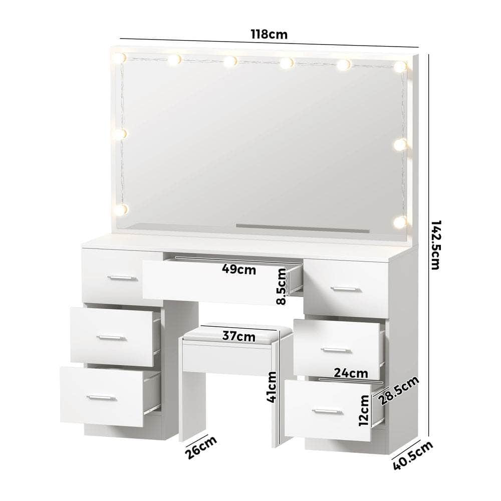 Dressing Table Large LED Mirror White