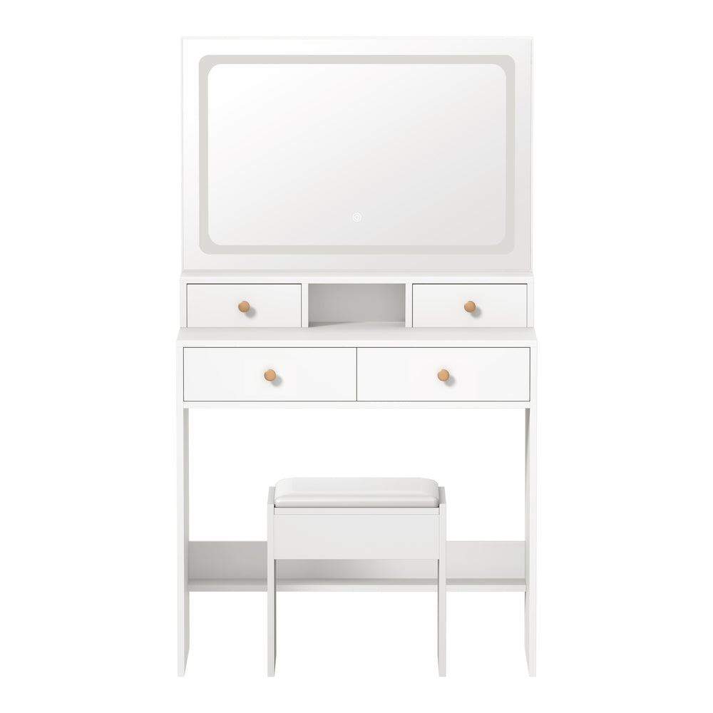 Dressing Table Stool Set LED Mirror Natural/White