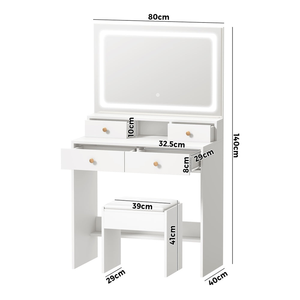 Dressing Table Stool Set LED Mirror Natural/White