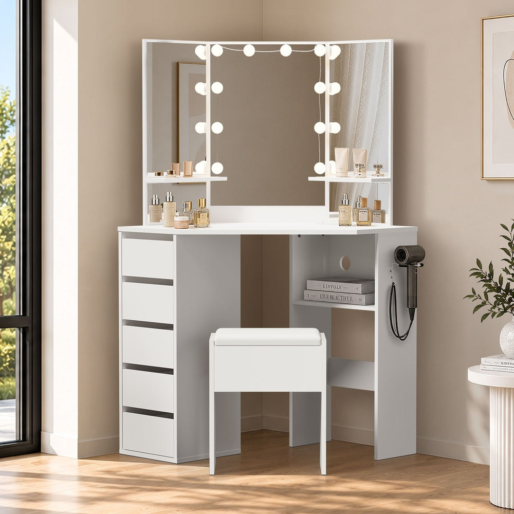 Dressing Table Set White Led 103x50x142cm
