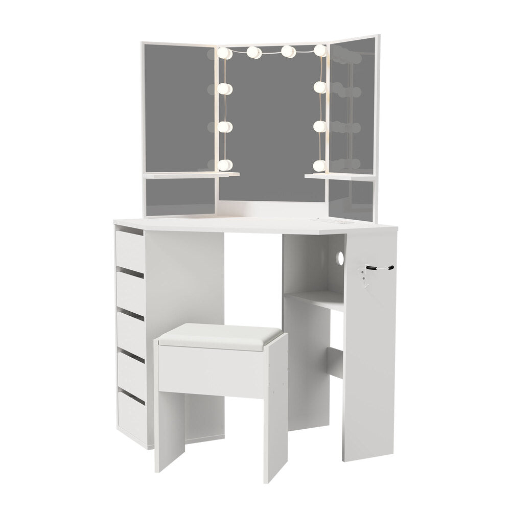 Dressing Table Set White Led 103x50x142cm