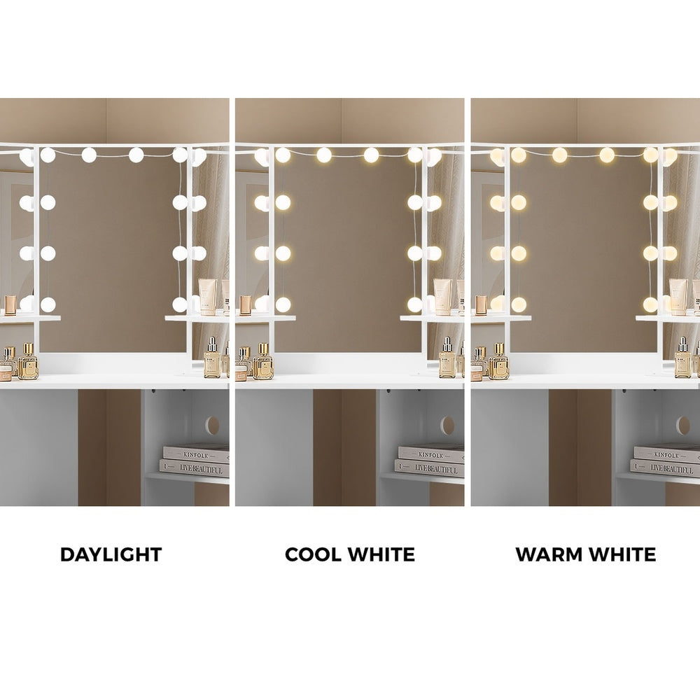 Dressing Table Set White Led 103x50x142cm