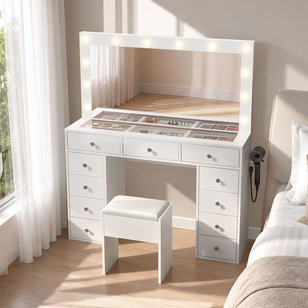 Dressing Table Set White LED Lights 120x35x142cm