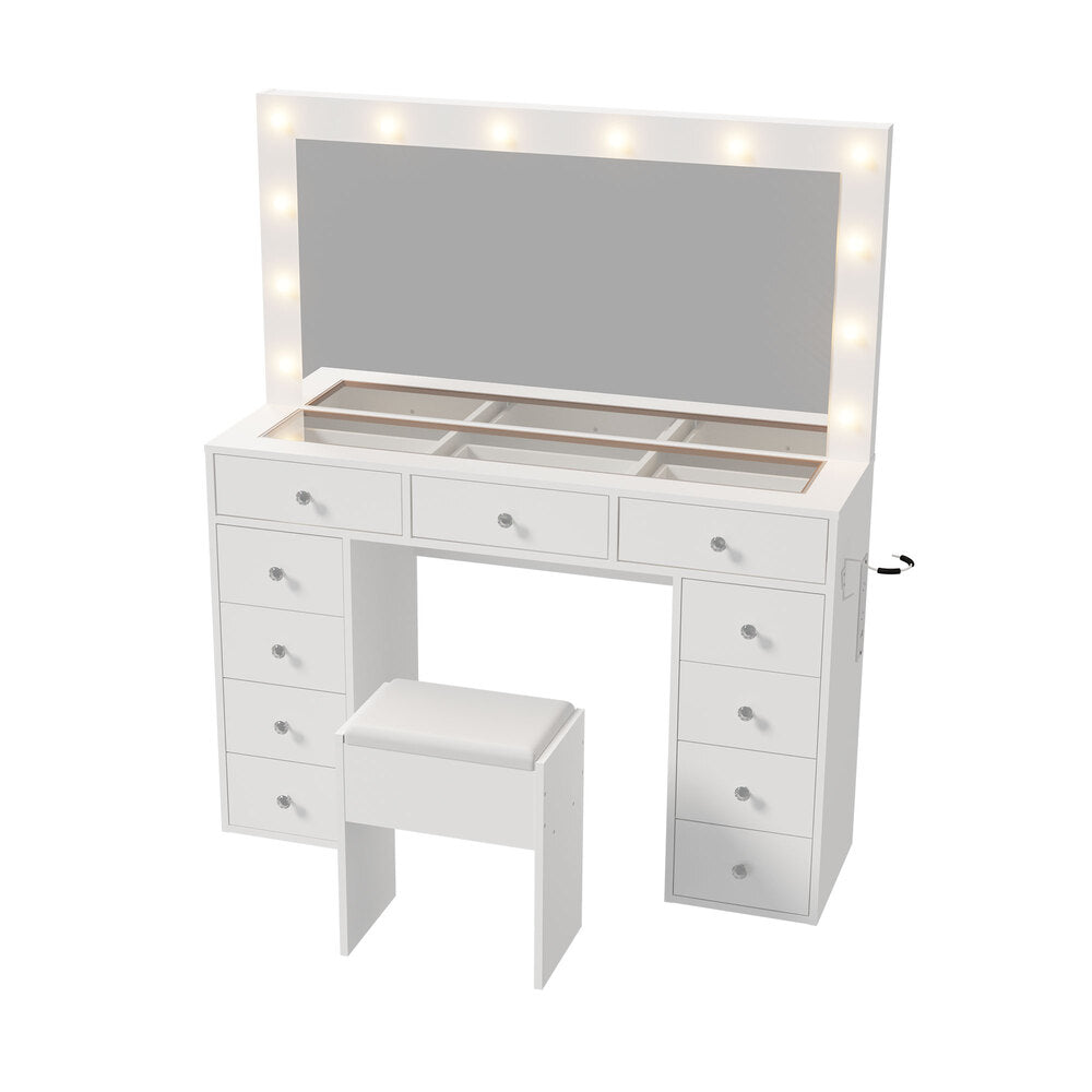 Dressing Table Set White LED Lights 120x35x142cm