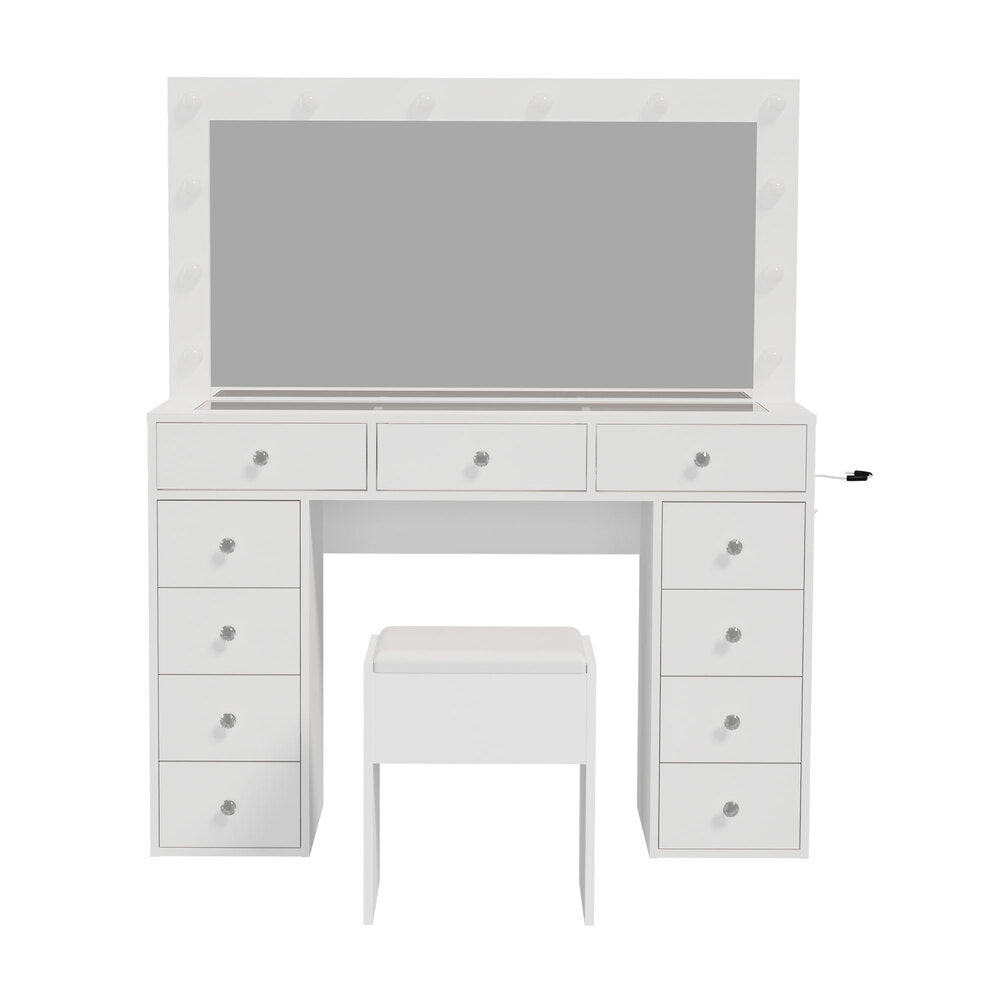 Dressing Table Set White LED Lights 120x35x142cm