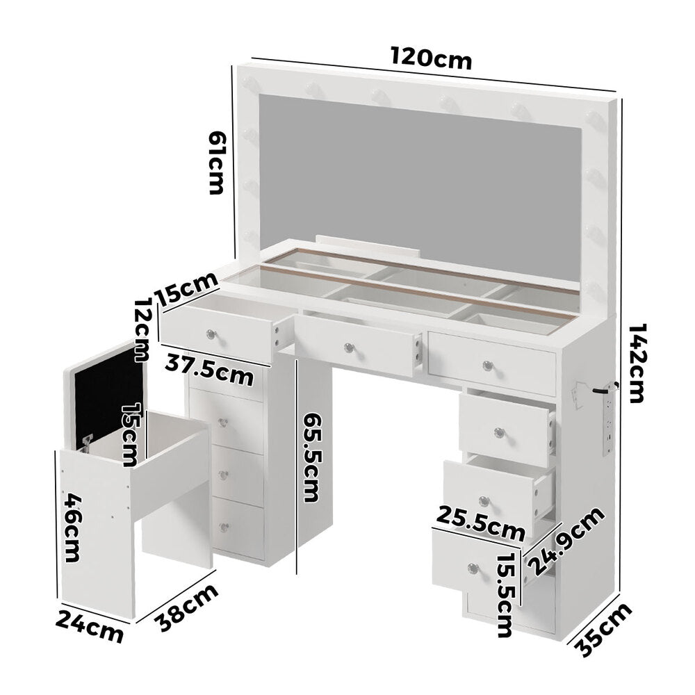 Dressing Table Set White LED Lights 120x35x142cm