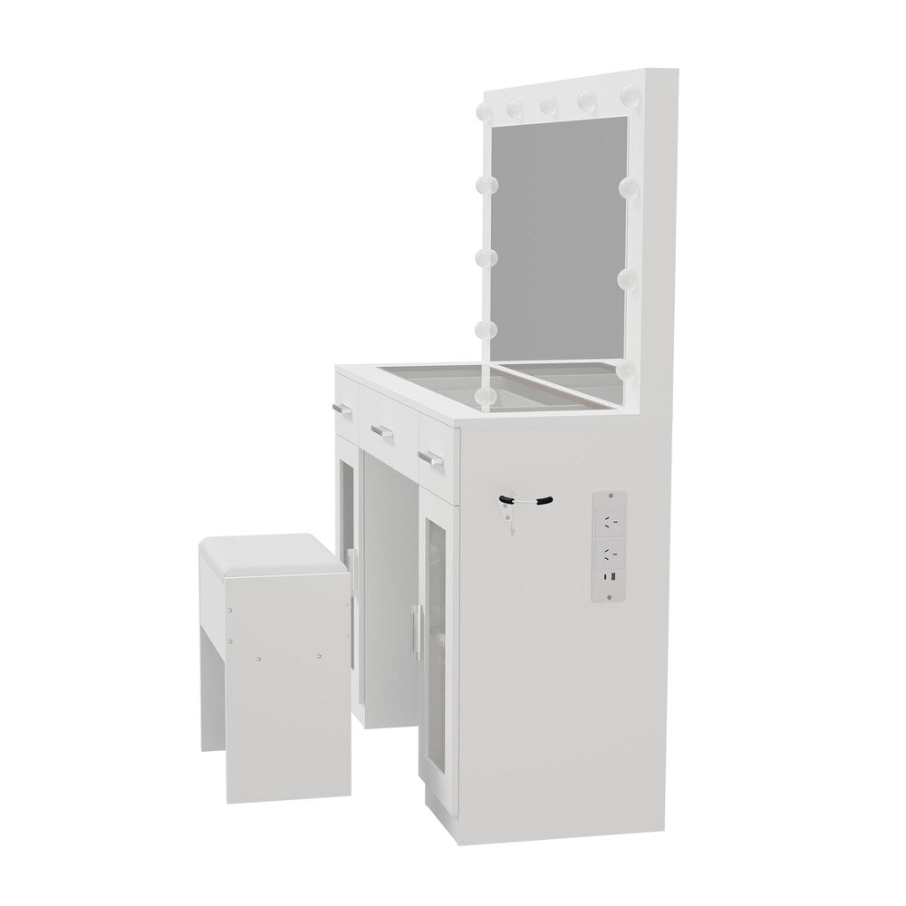 Dressing Table Set White LED Lights 120x35x142cm