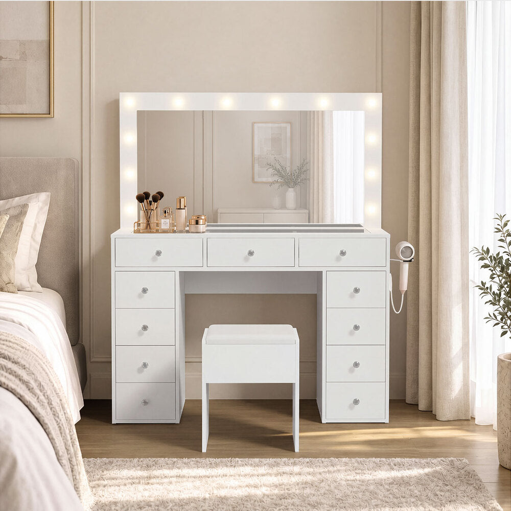 Dressing Table Set White LED Lights 120x35x142cm