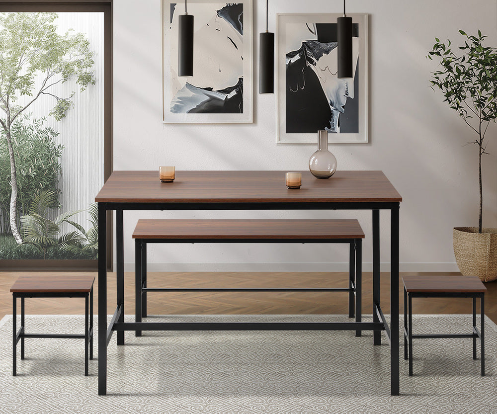 Industrial Dining Table 4 Seaters with Kitchen Bench Chairs Natural