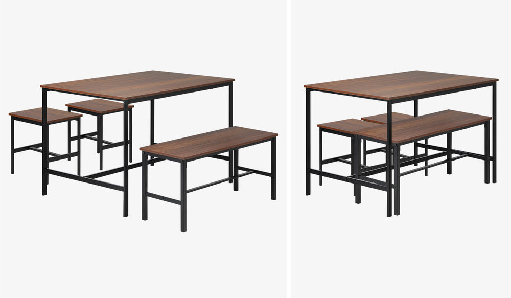 Industrial Dining Table 4 Seaters with Kitchen Bench Chairs Natural