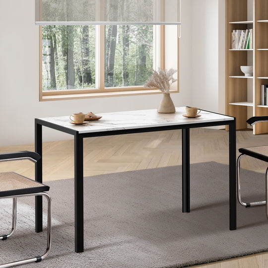 A Durable Rectangular Dining Table with Metal Leg