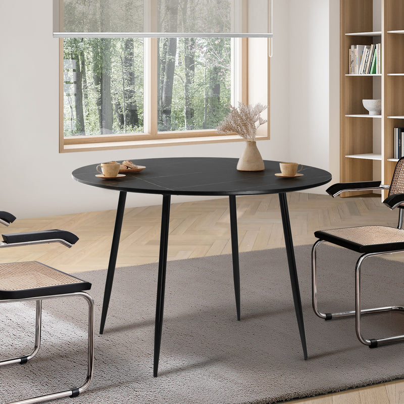 110cm Dining Table With Marble Effect Round Wooden Black | Marble finish