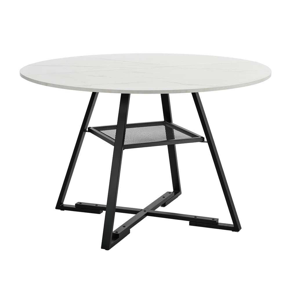 Round Dining Table 120cm Marble Effect Wooden Kitchen Furniture Home Dining