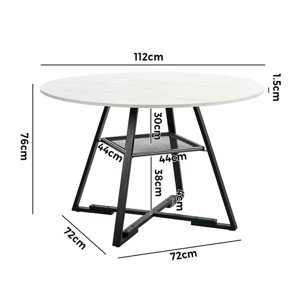 Round Dining Table 120cm Marble Effect Wooden Kitchen Furniture Home Dining