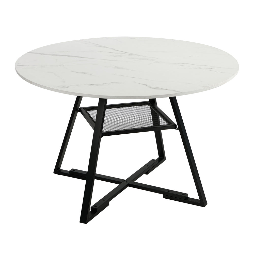 Round Dining Table 120cm Marble Effect Wooden Kitchen Furniture Home Dining