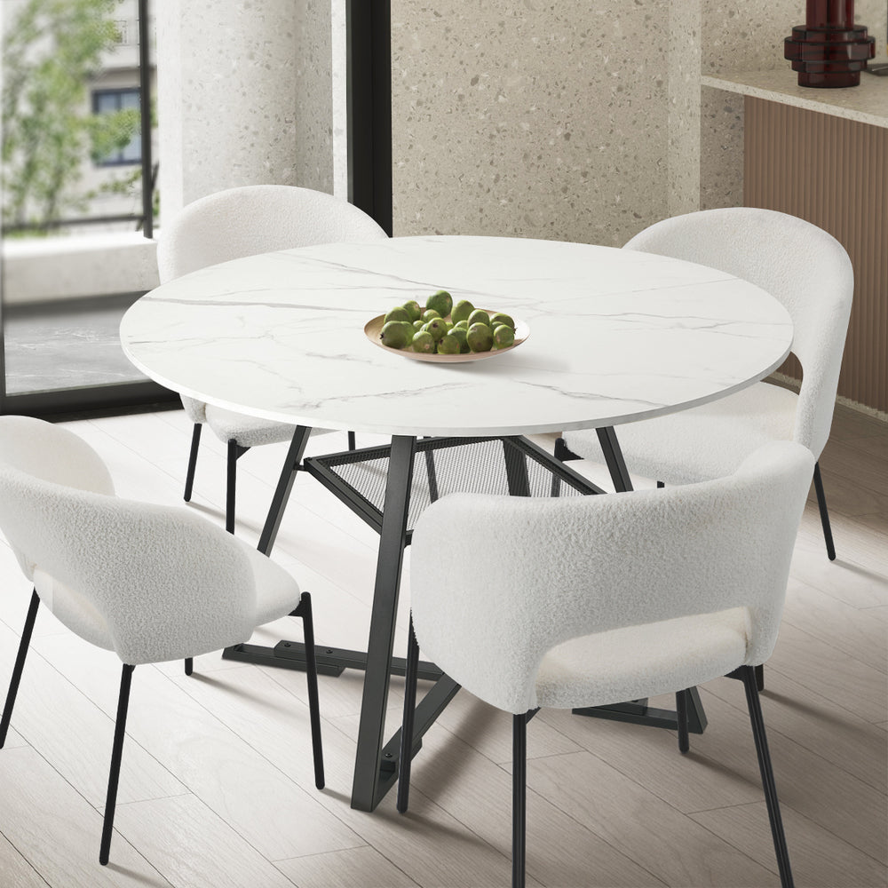 Round Dining Table 120cm Marble Effect Wooden Kitchen Furniture Home Dining