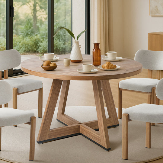 Wooden finish - 120cm Round Dining Table Wooden Kitchen Furniture Modern Dining Room