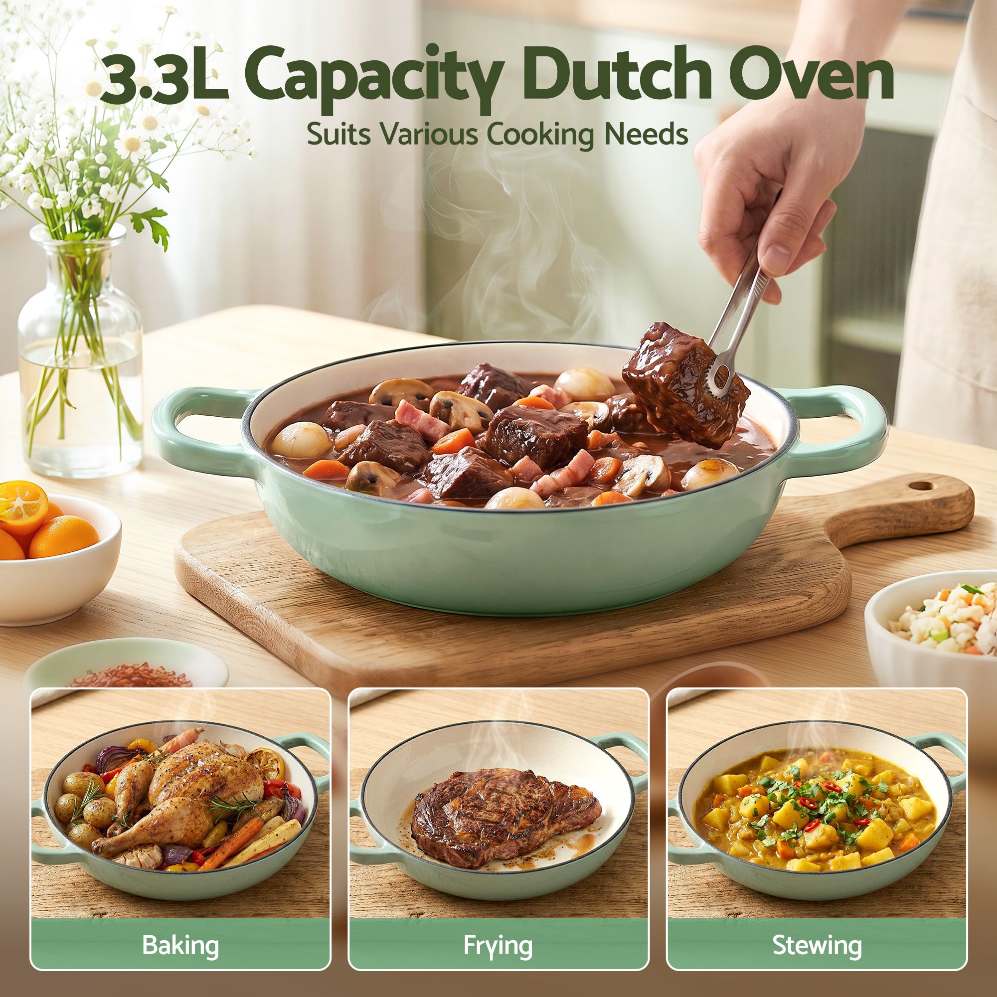 Cast Iron Dutch Oven 3.3L Enameled Sourdough Pot | Simpledeals