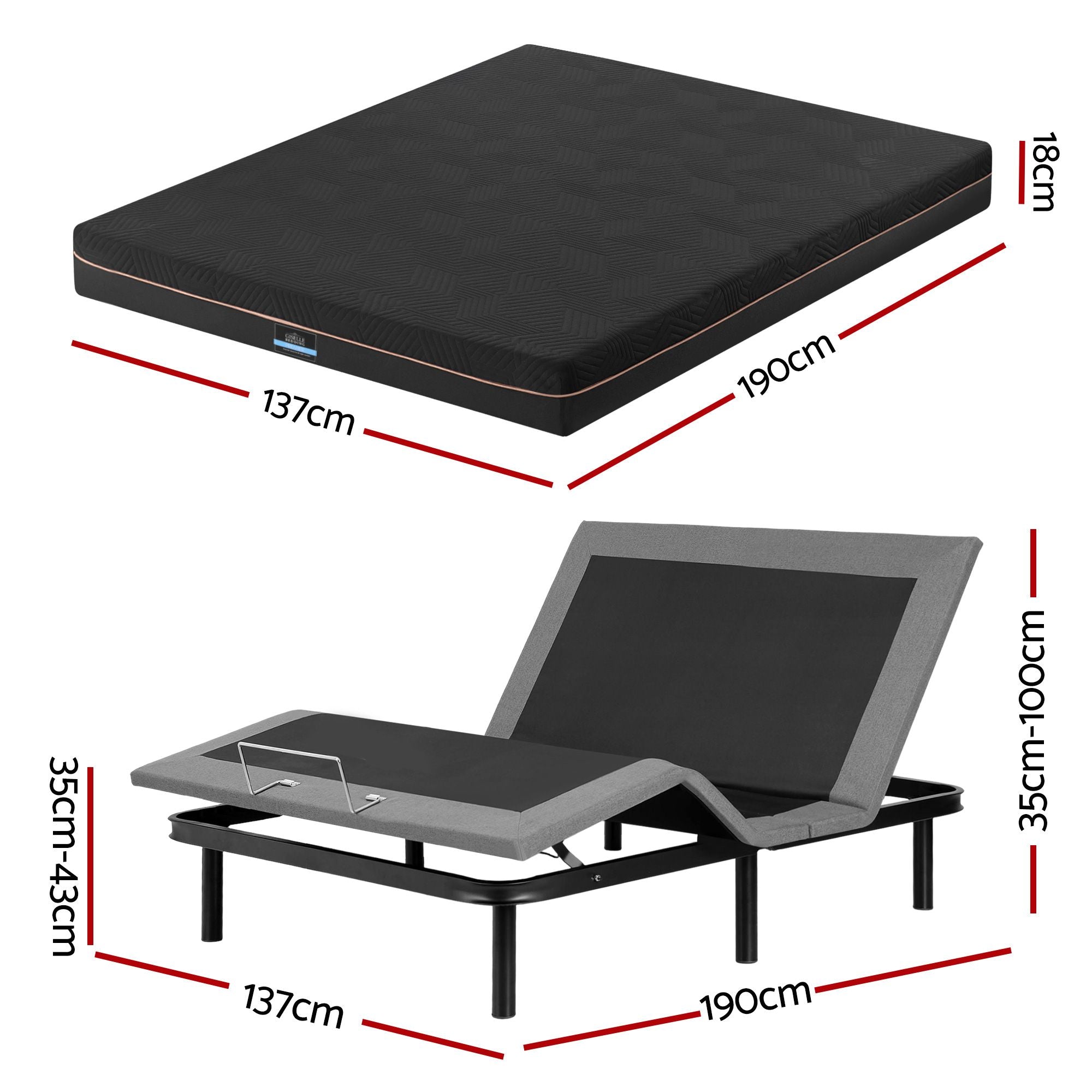Adjustable Bed Base Double Mattress Combo | Simpledeals
