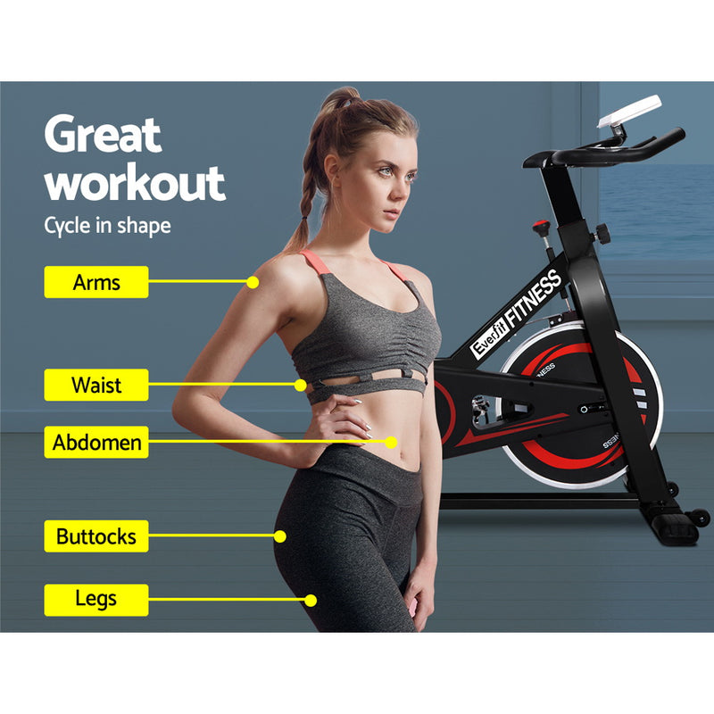Everfit Spin Exercise Bike Cycling Fitness Commercial Home Workout Gym Black - Exercise Bikes