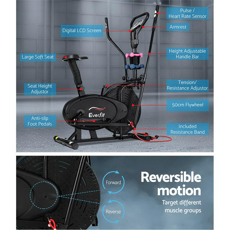 Exercise Bike 6 In 1 Elliptical Cross Trainer Home Gym Indoor Cardio - Everfit Bicycle Fitness Machine