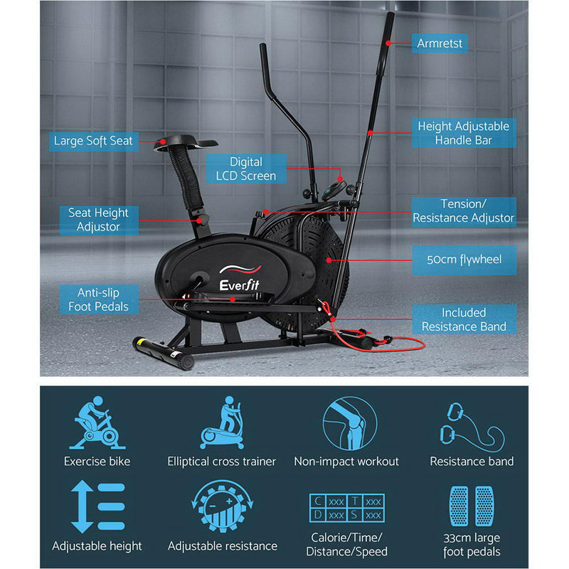 Exercise Bike 4 In 1 Elliptical Cross Trainer Home Gym Indoor Cardio - Everfit Bicycle Fitness Machine
