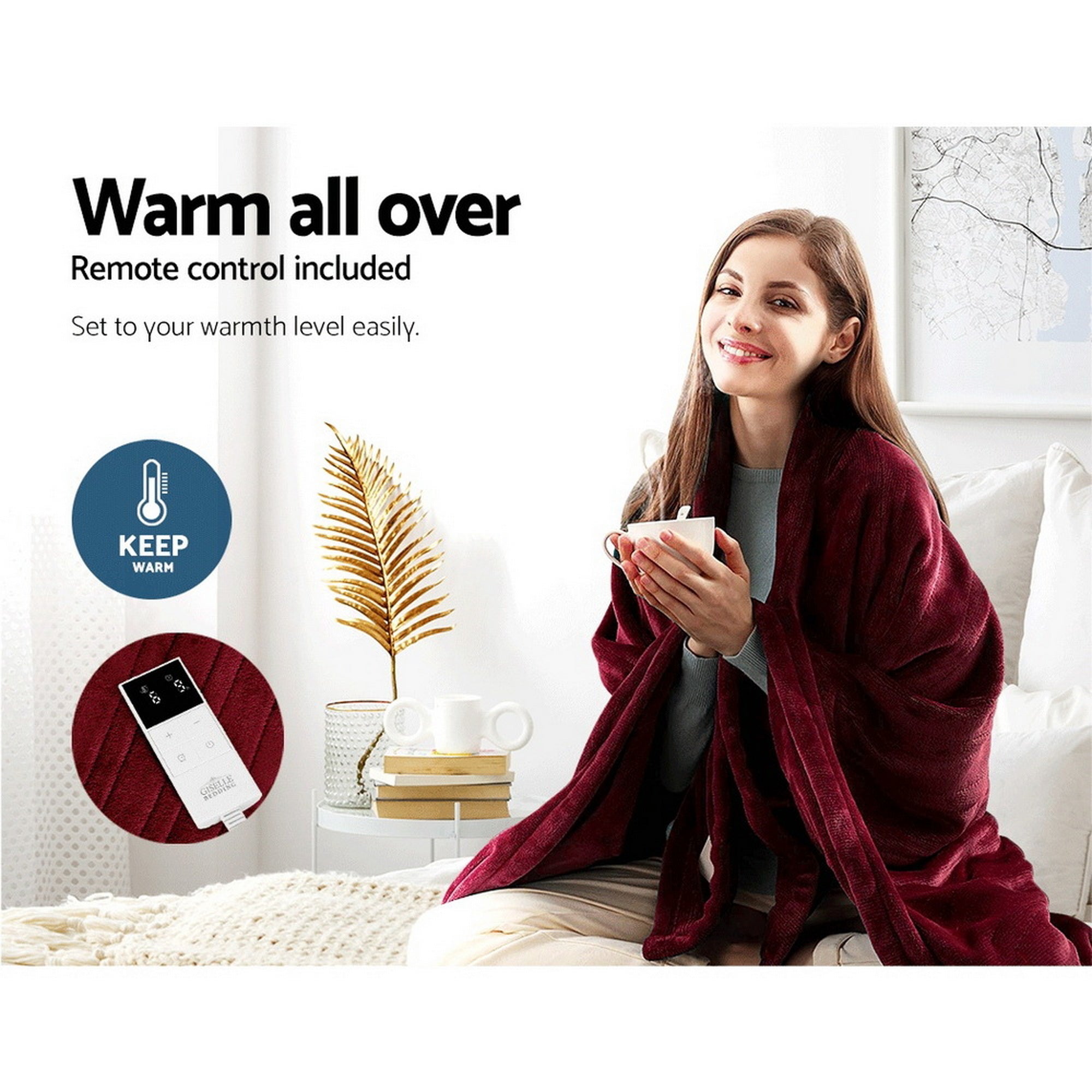 Electric Heated Throw Rug Fleece Blanket Red Cozy Warmer