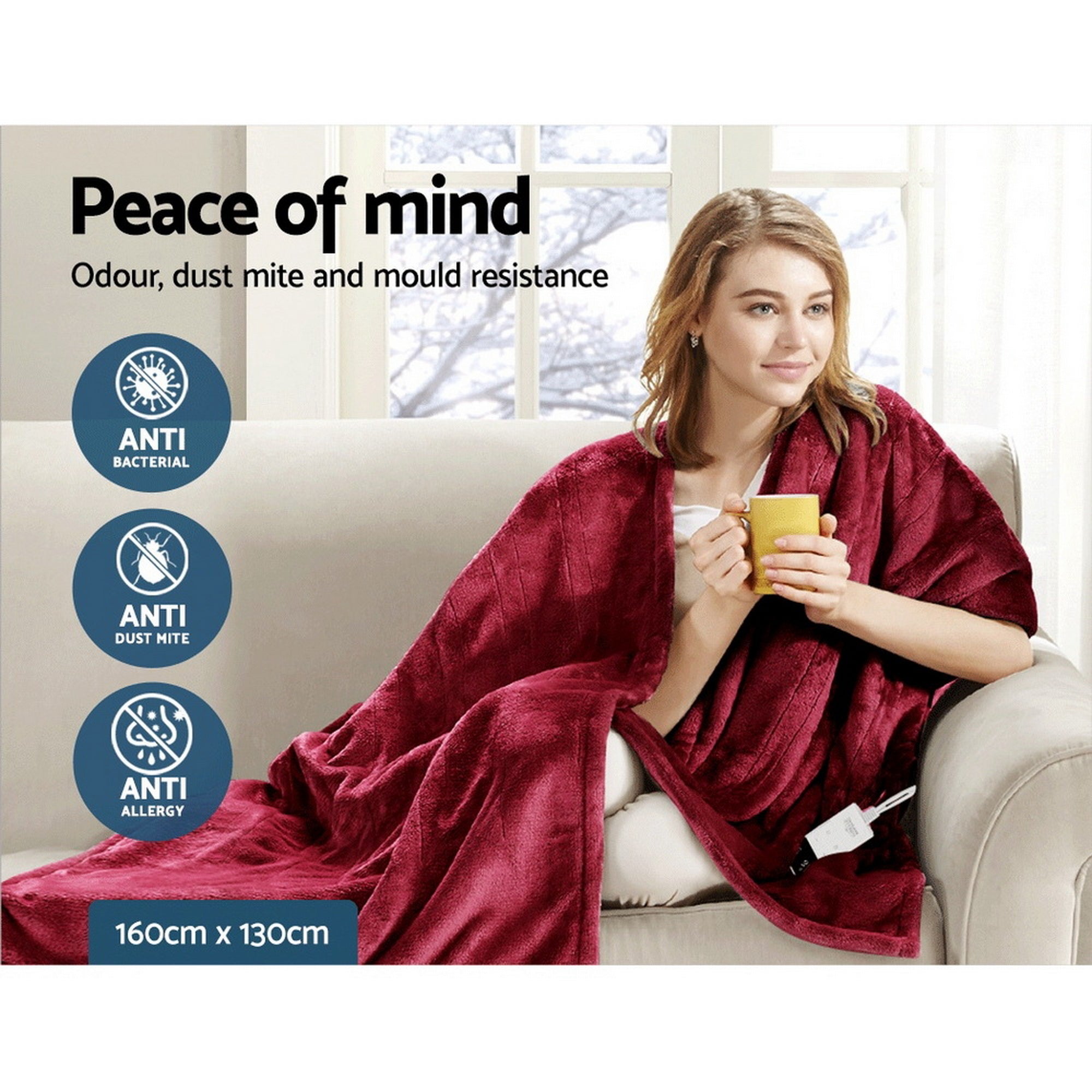 Electric Heated Throw Rug Fleece Blanket Red Cozy Warmer