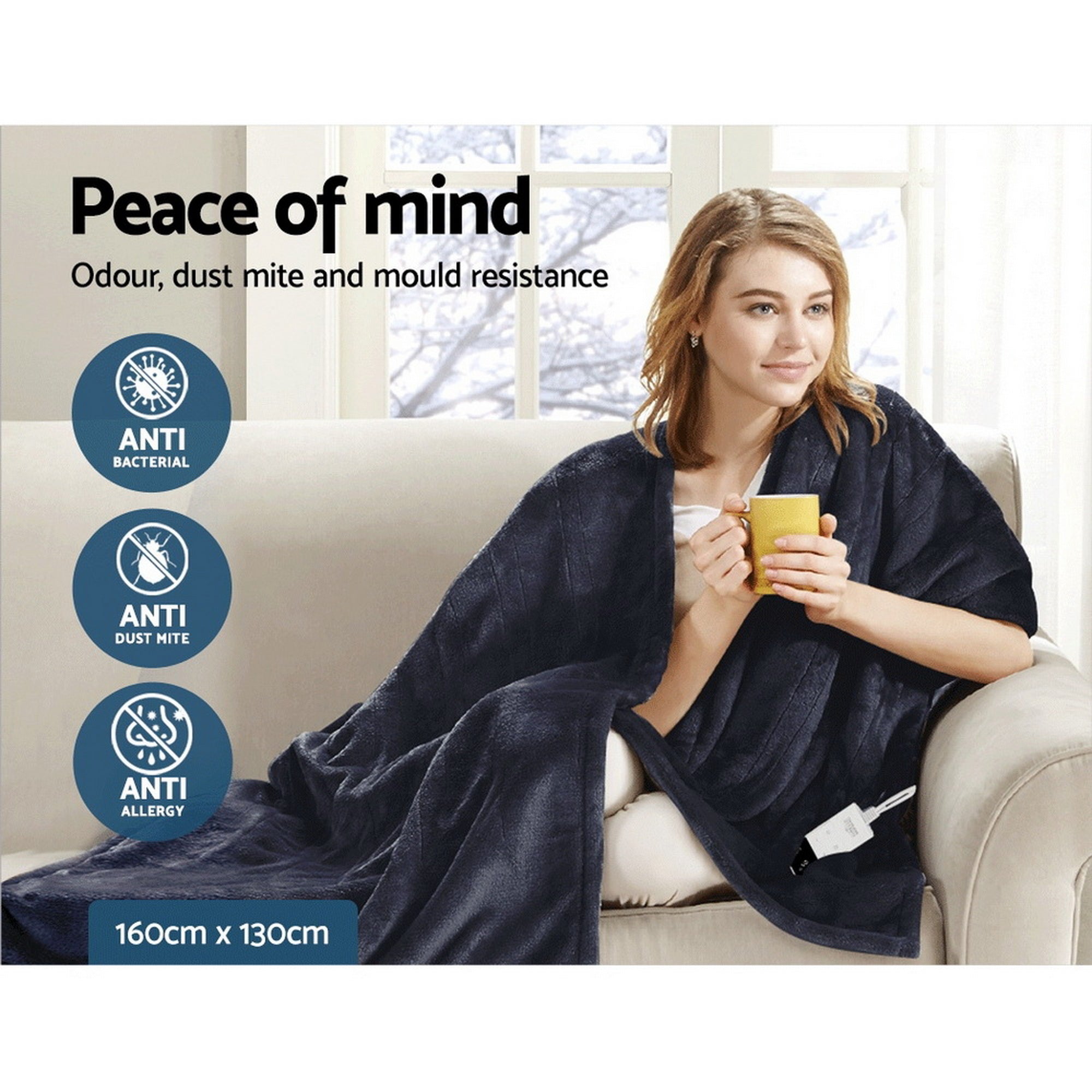 Heated Electric Throw Rug Fleece Sunggle Blanket Washable Charcoal