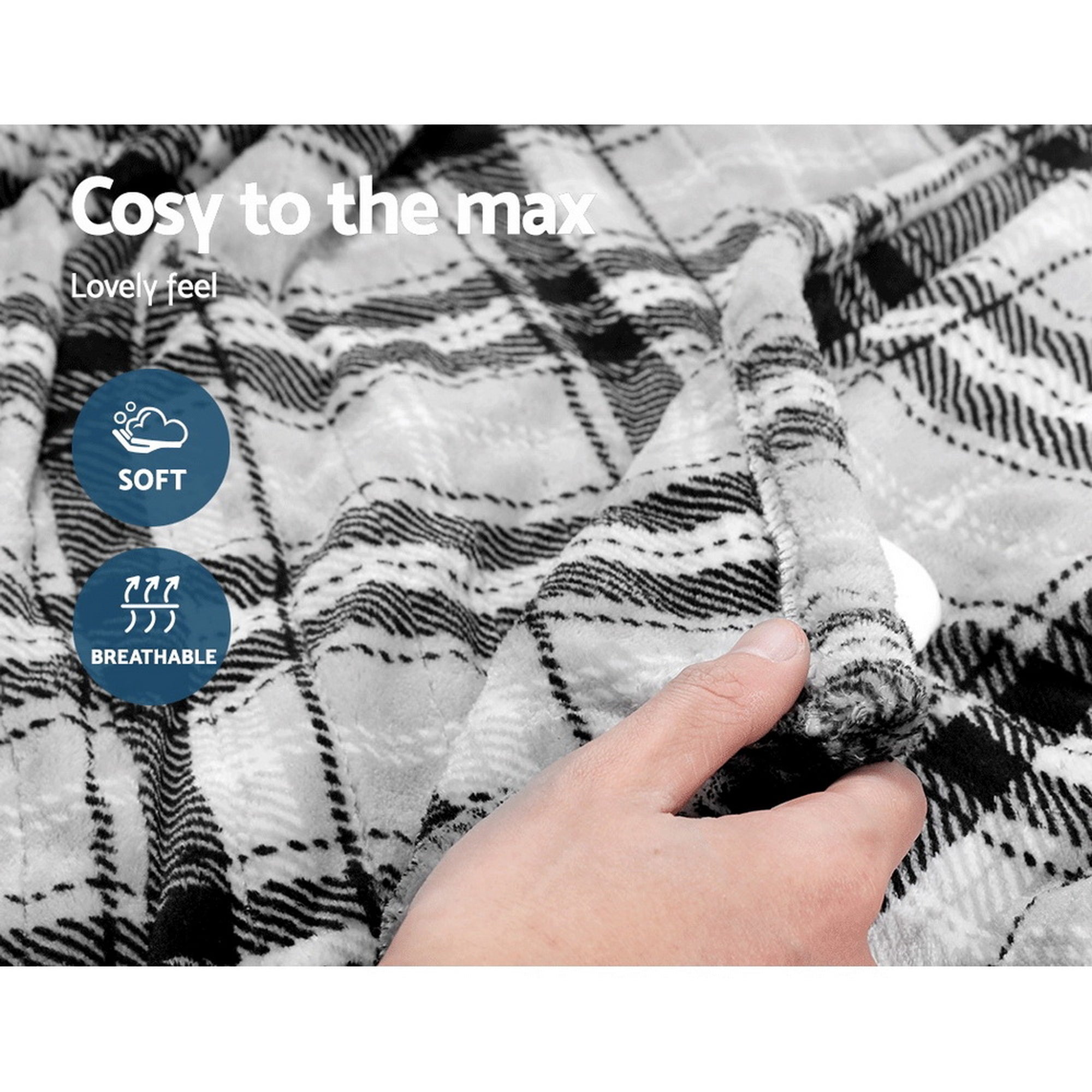Electric Throw Rug Flannel Snuggle Blanket Washable Heated Grey & White