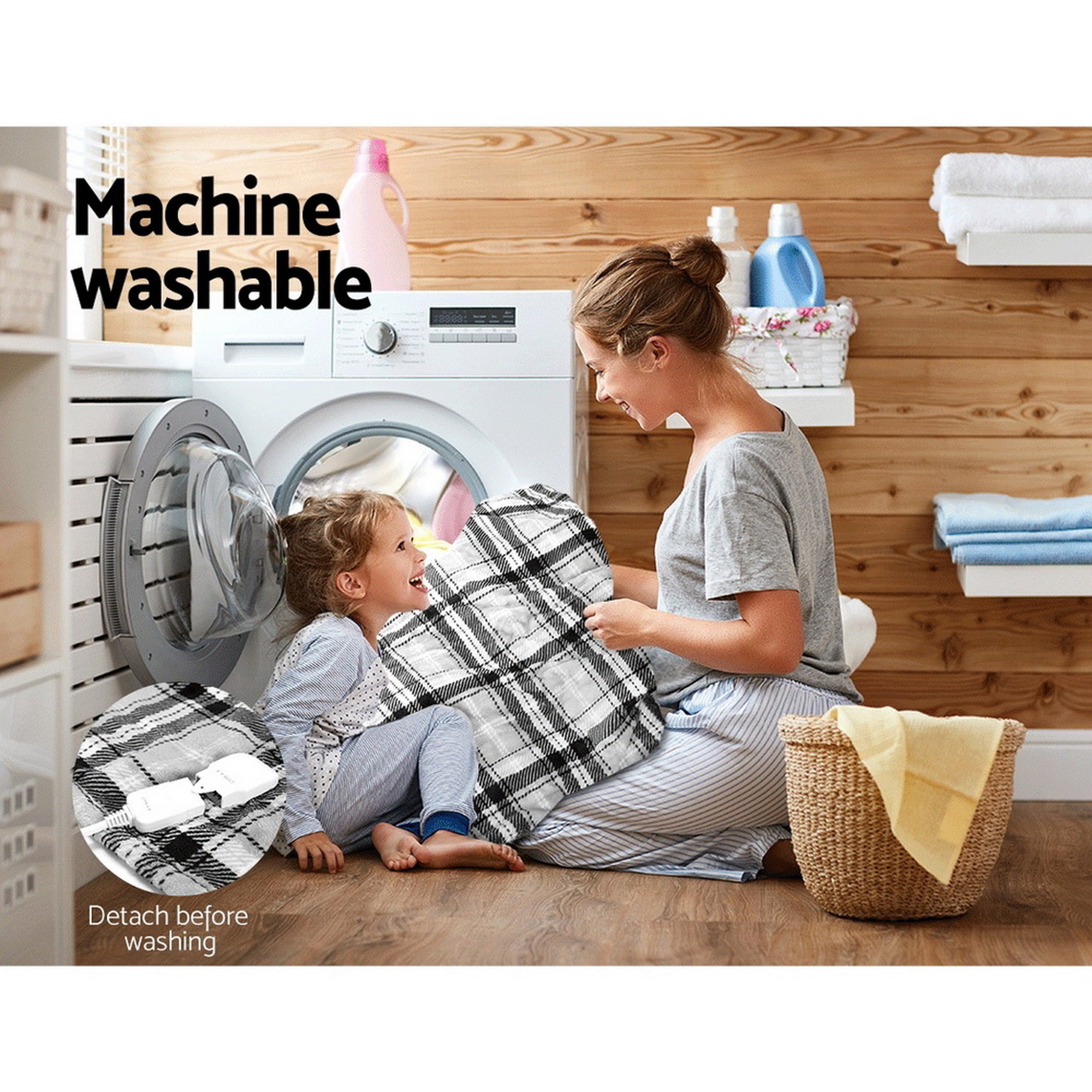 Electric Throw Rug Flannel Snuggle Blanket Washable Heated Grey & White