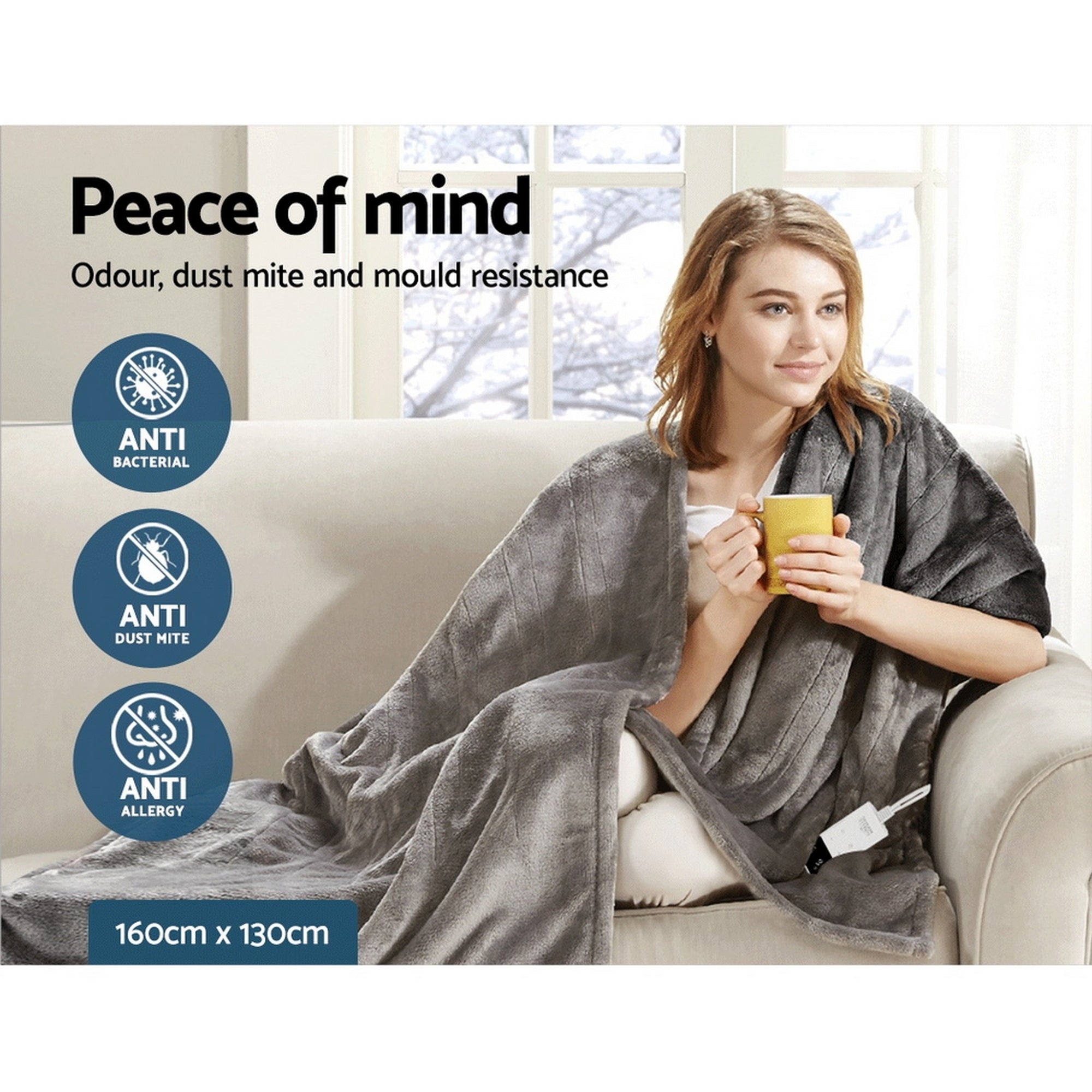 Heated Electric Throw Rug Fleece Sunggle Blanket Washable Silver