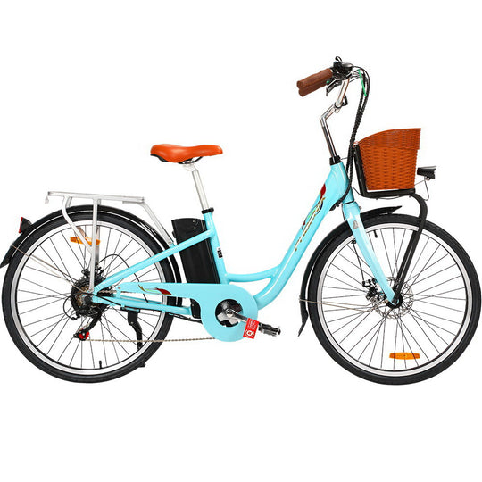 26 Inch Electric Bike Urban Bicycle Ebike Removable Battery Blue - Phoenix City Vintage Style