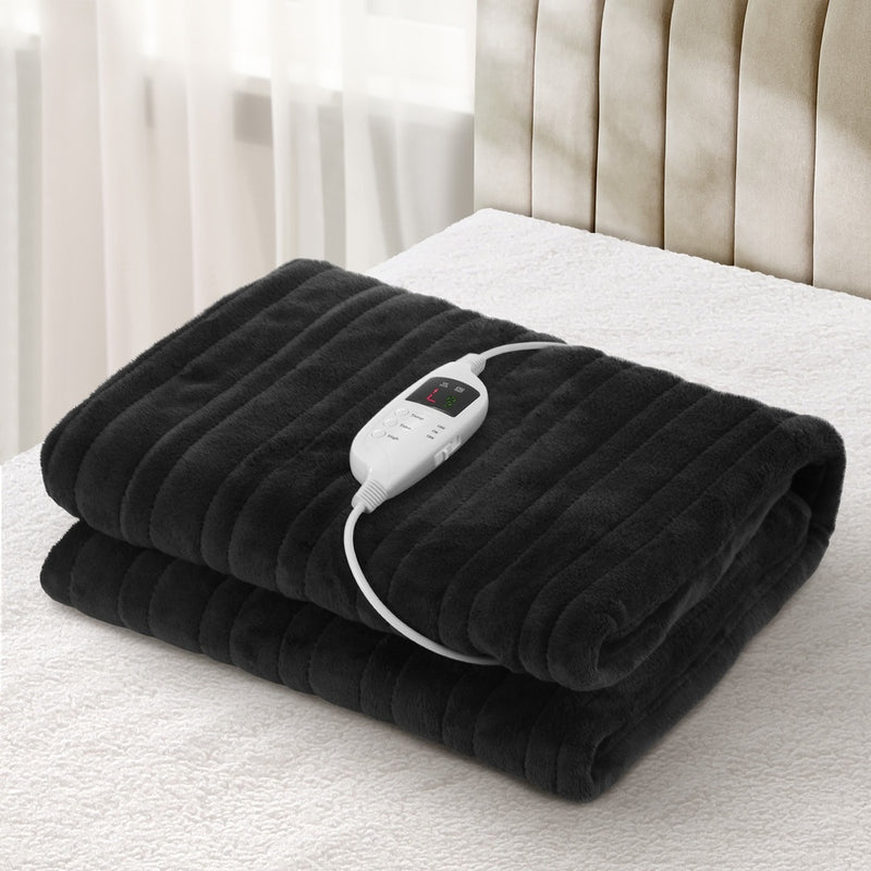 Heated Throw Rug - Washable Electric Heated Throw Rug Flannel Fleece Sherpa Black - photo 21