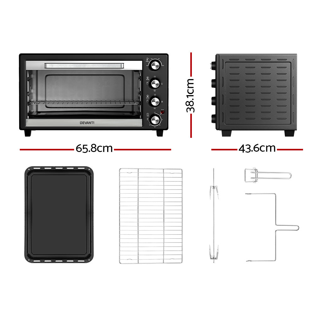 Large 60L Electric Convection Oven with Rotisserie & Timer Control