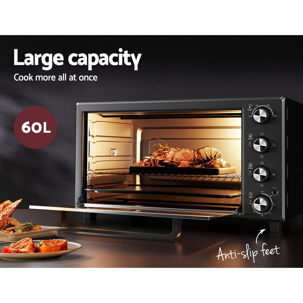 Large 60L Electric Convection Oven with Rotisserie & Timer Control