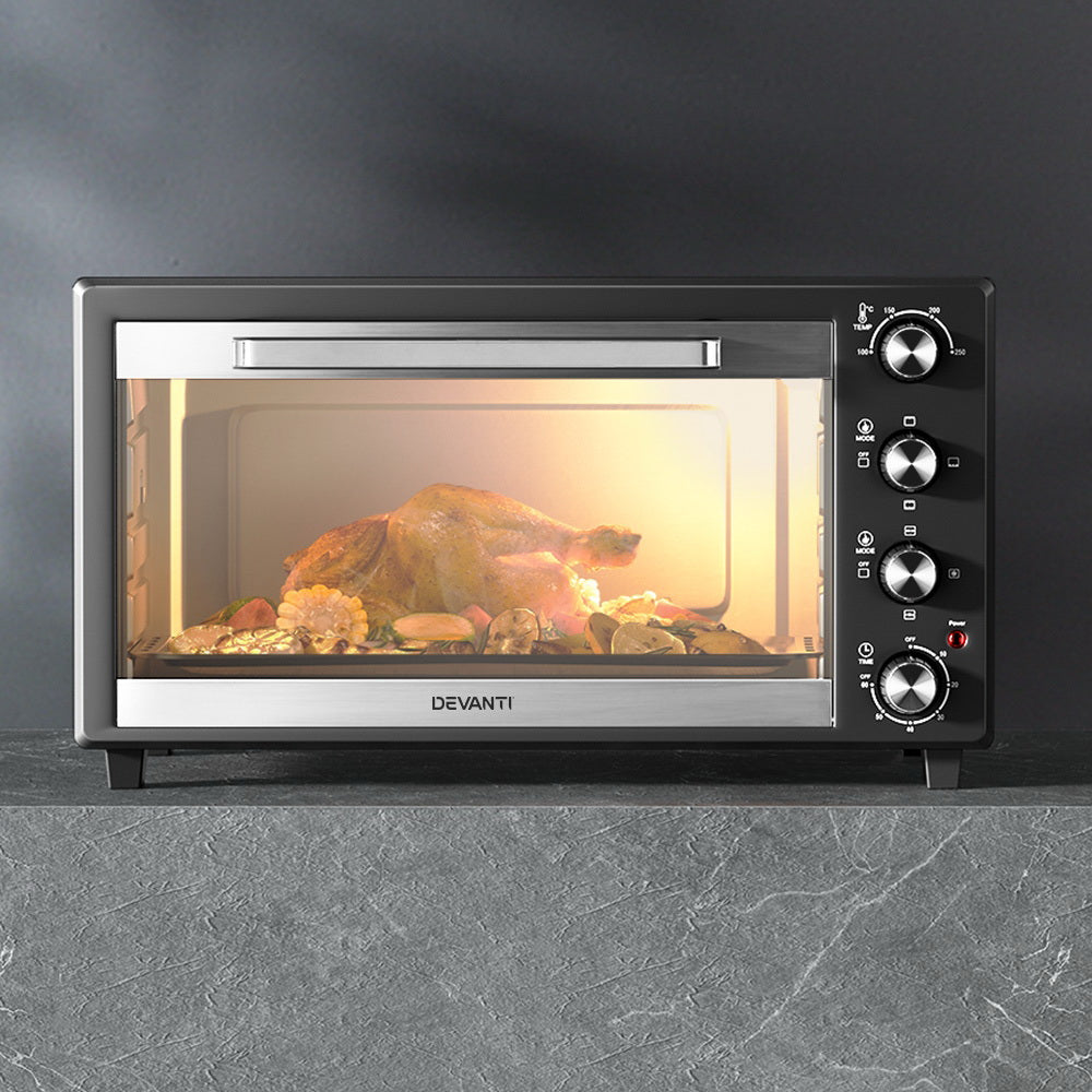 Large 60L Electric Convection Oven with Rotisserie & Timer Control