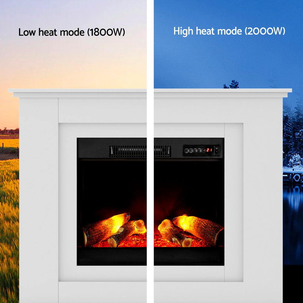 Devanti 2000W Electric Fireplace Mantle Portable Fire Log Wood Heater 3D Flame Effect