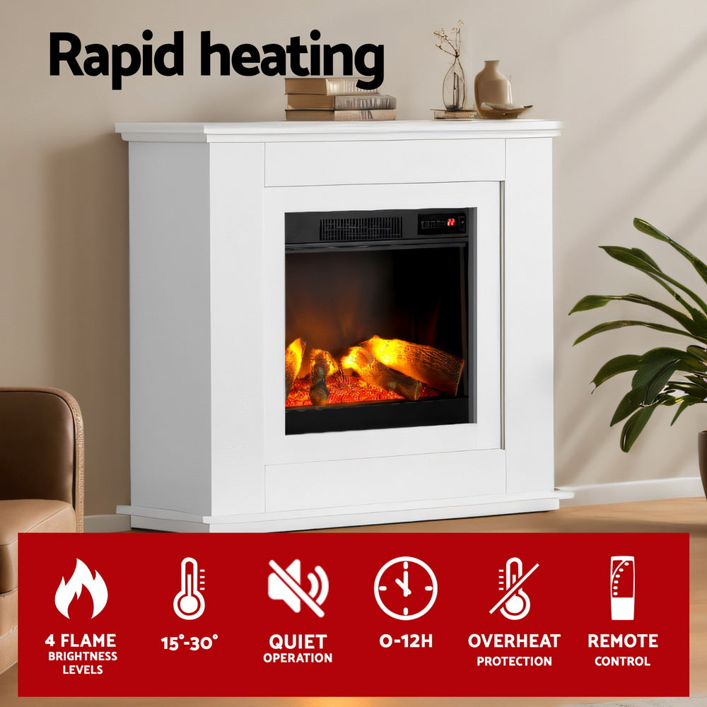 Devanti 2000W Electric Fireplace Mantle Portable Fire Log Wood Heater 3D Flame Effect