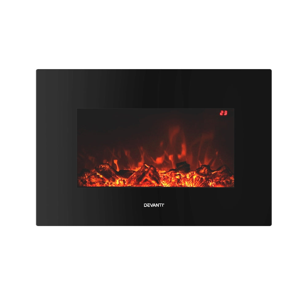 2000W - Electric Fireplace Fire Heater 2000W Black
