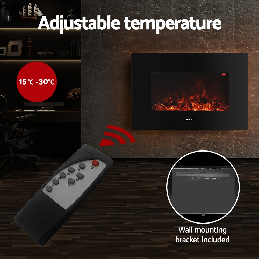 Black colour - Electric Fireplace Fire Heater 2000W Black