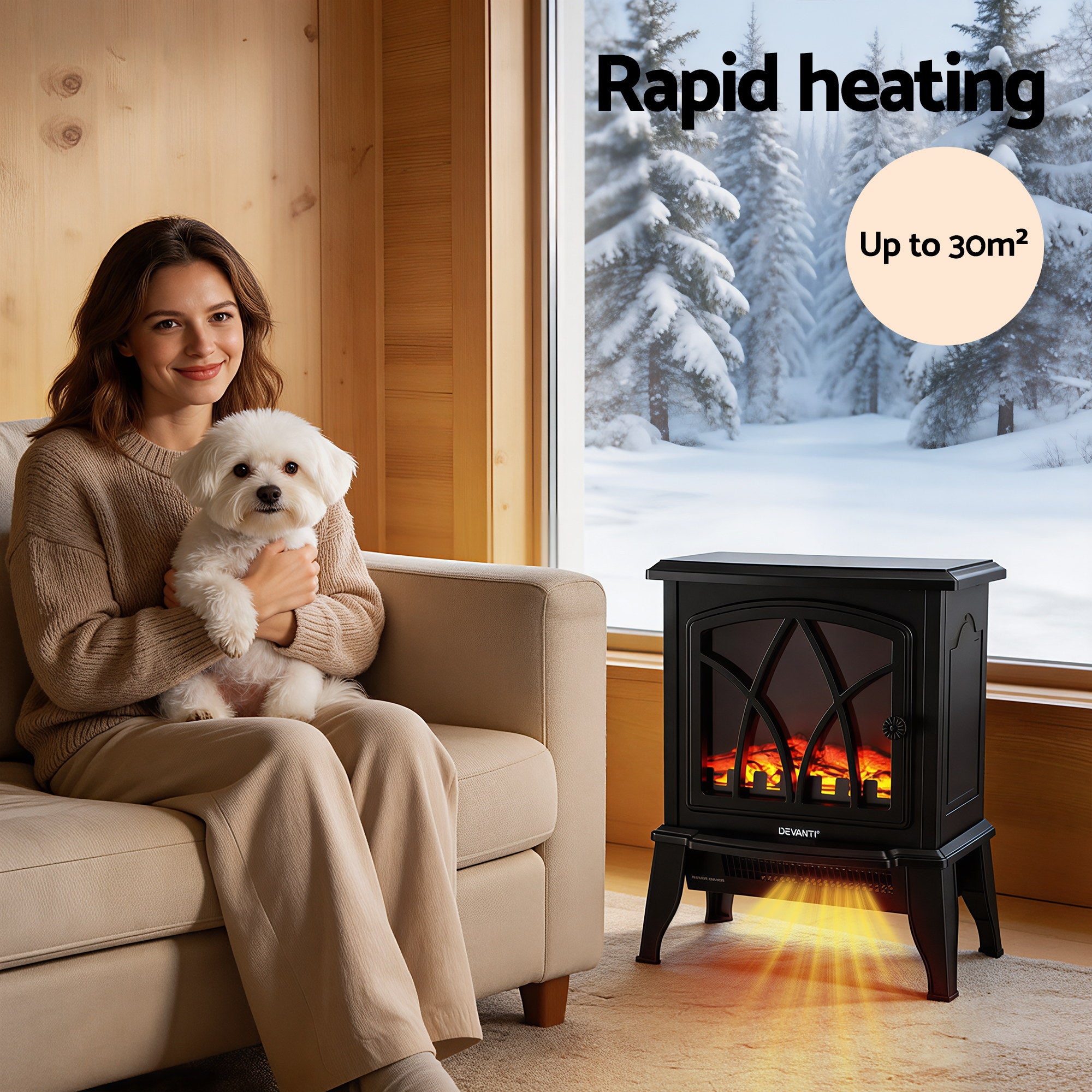 Devanti 2000W Electric Fireplace Heater Stove | Simpledeals