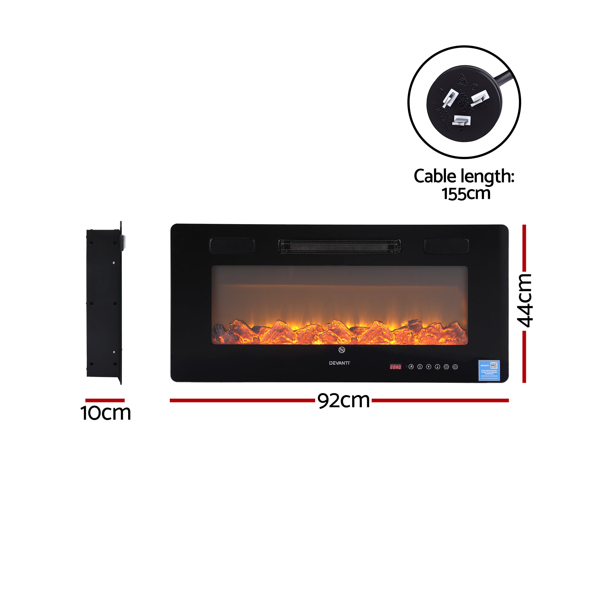Electric Fireplace Wall Mounted 1800W Remote Control
